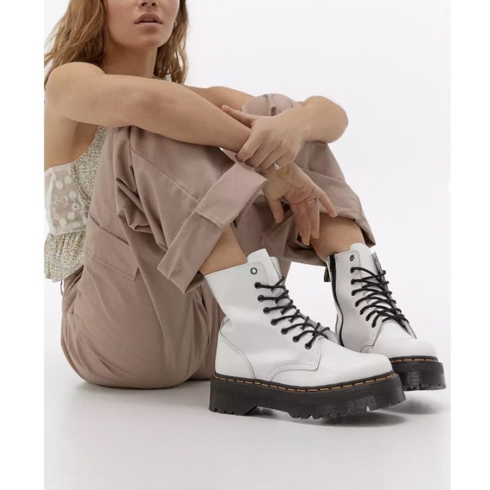 Dr. Martens Jadon Patent Smooth Leather Boots White Size 6